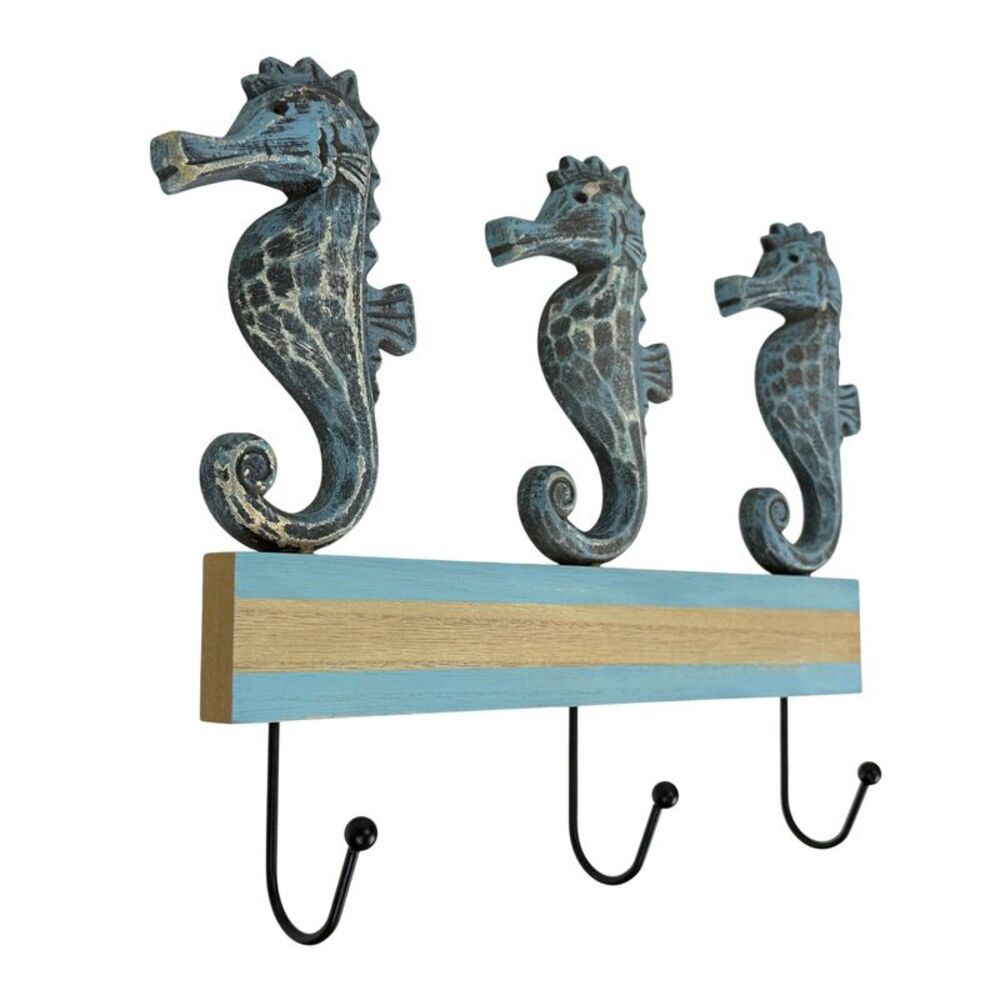 Things2die4 Blue Distressed Seahorse Decorative Wall Hooks Rack, 11 Inch